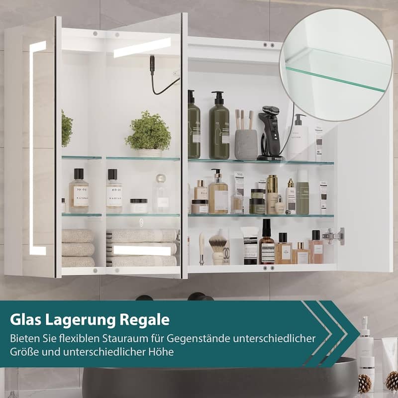 Lighted Medicine Cabinet Bathroom Wall Mounted Storage Doors
