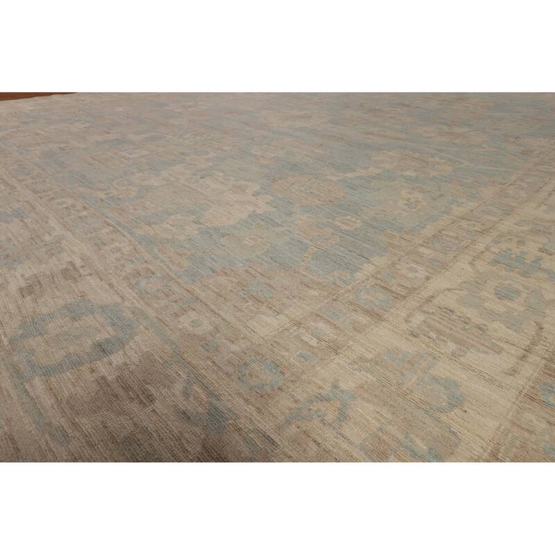 Vegetable Dye Oushak Turkish Large Area Rug Handmade Blue Wool Carpet - 12'3"x 14'6"