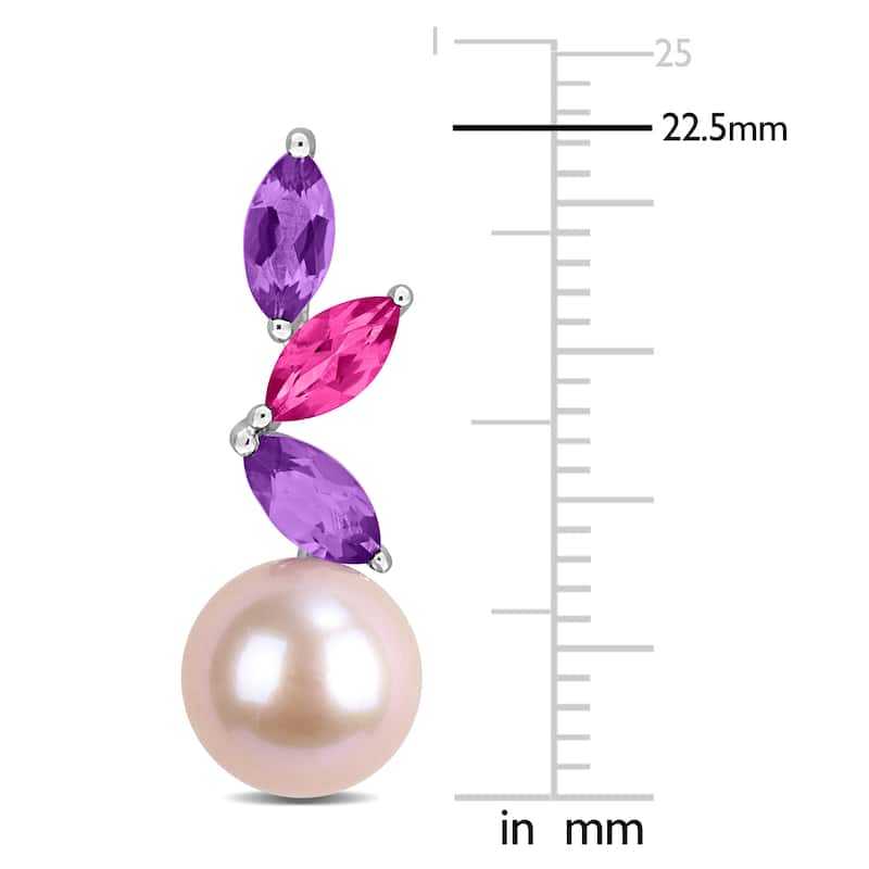 Miadora Cultured Freshwater Pearl and Gemstone Cluster Drop Earrings Sterling Silver