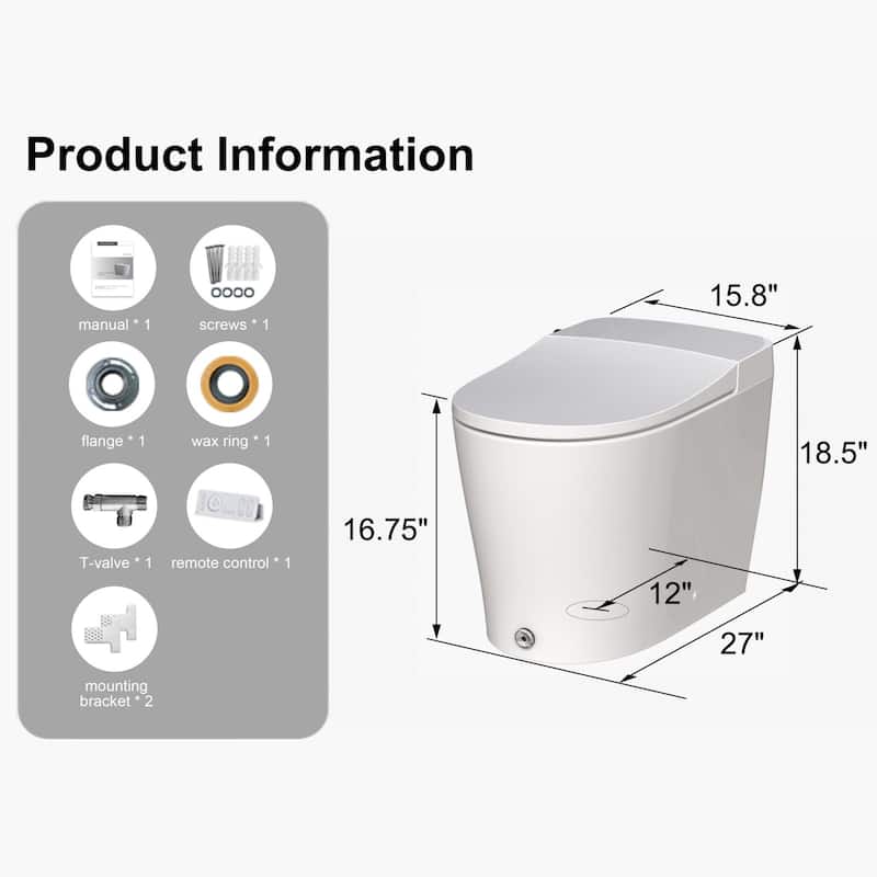 HOROW Elongated Smart Toilet Bidet Heated Seat Auto Flush Remote White