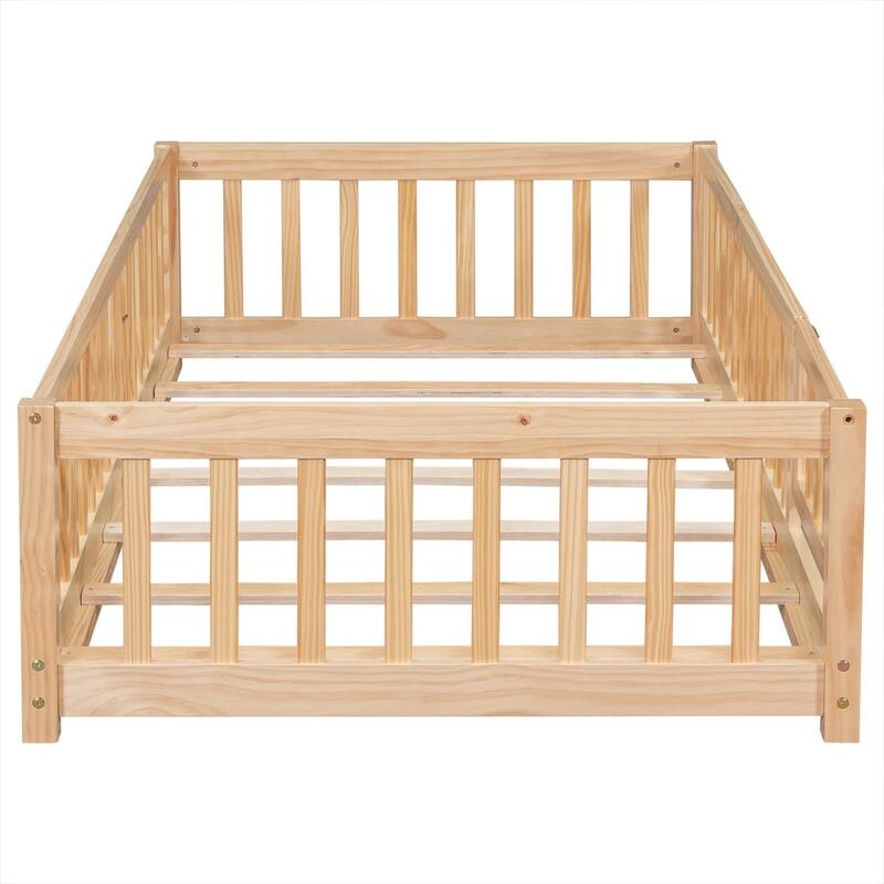 Floor Platform Bed with Fence Guardrails and Door