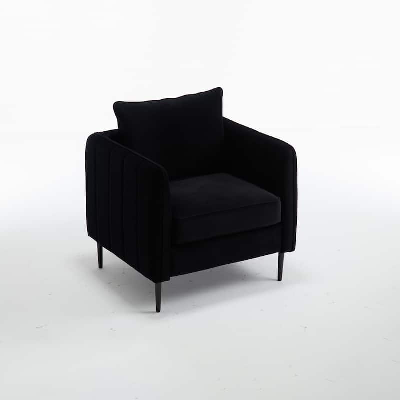 Accent Chair For Living Room, Velvet Comfy Single Sofa Chair Mid-Century Modern Armchair With 1 Pillow And Metal Legs