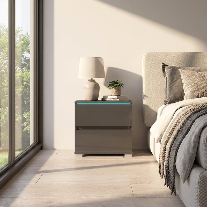 Meble Furniture Euphoria LED Nightstand - 19.7"W x 18.5"H High Gloss