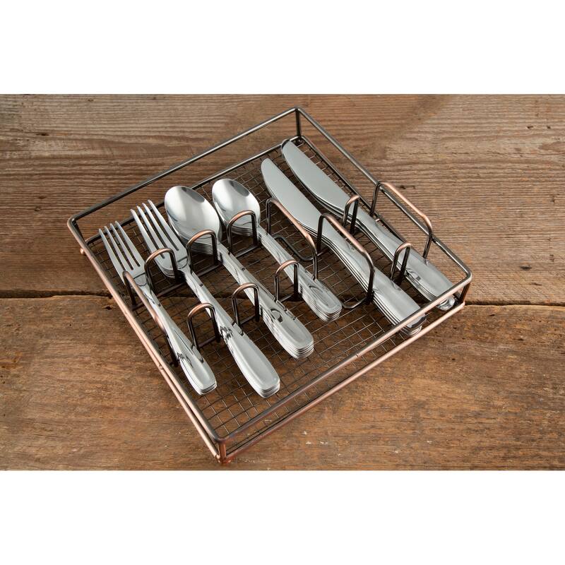 Cambridge Silversmiths Waylen Mirror 40-Piece Flatware Set with Rustic Bronze Buffet - 40 Piece