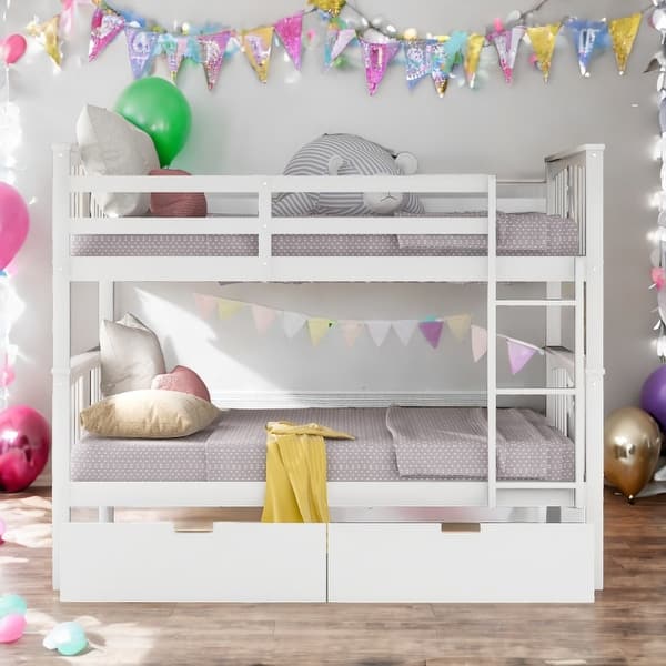 slide 2 of 12, Multifunctional Bunk Bed With Storage,Full over Full Bunk Bed with Drawers and Ladder for Bedroom, Guest Room Furniture White