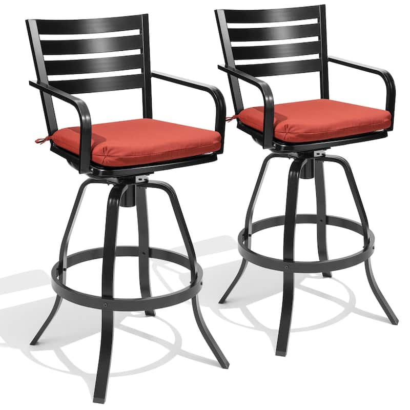 Outdoor Patio Aluminum Swivel Bar Stools Set with Sunbrella Cushion - 18.5 in L x 18.5 in W x 45.7 in H - Red-2PC