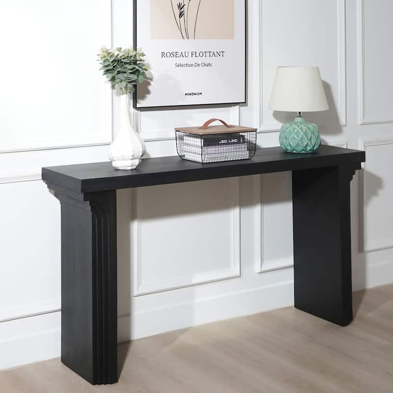 Versatile Curved Carving Accent Table Minimalist Console Table with Natural Wood Grain Texture for Entryway Living Room Hallway