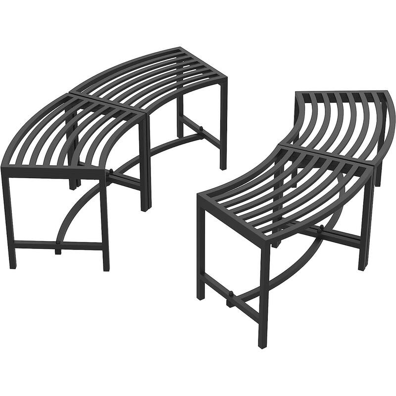 Curved Fire Pit Bench Set of 4,Metal Outside Bench Fire Pit Seating