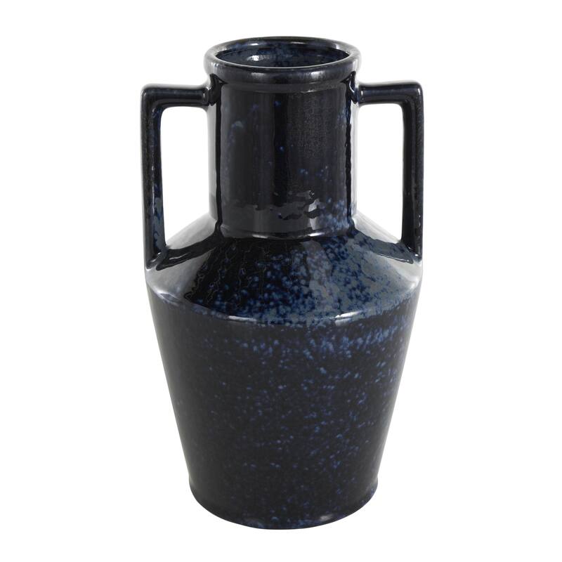Ceramic Ombre Textured Decorative Vase with Rectangular Handles - Dark Blue - Roche River Decor