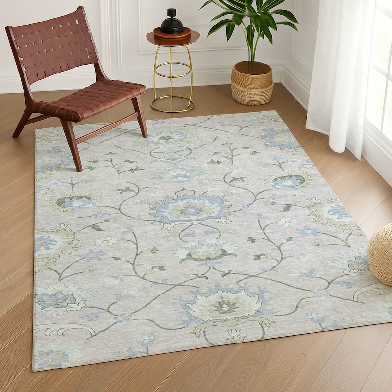 Machine Washable Indoor/ Outdoor Traditional Serena Chantille Rug