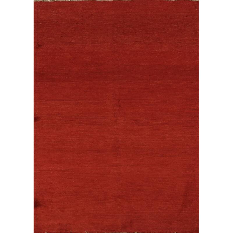 Gabbeh Modern Rug Hand-Knotted Red Solid Wool Carpet - 3'4" x 5'0"