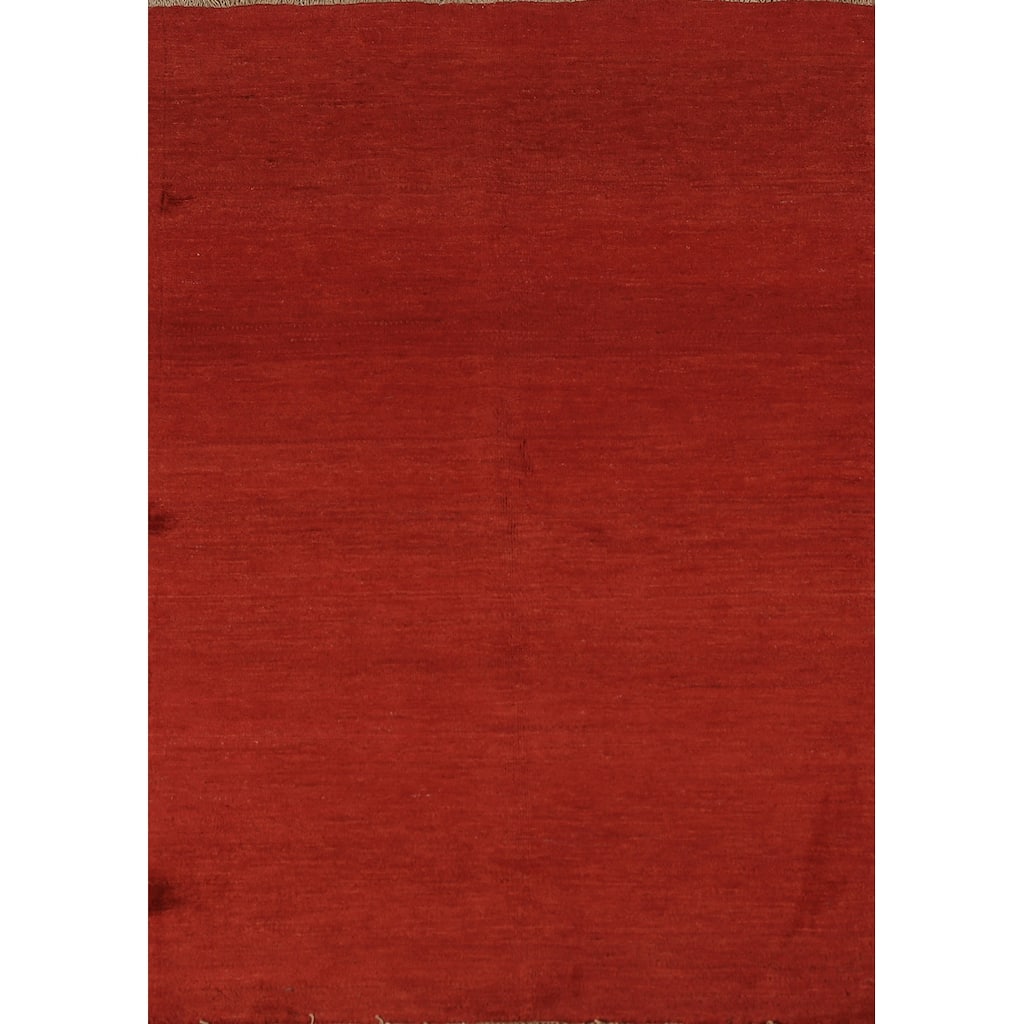 Gabbeh Modern Rug Hand-Knotted Red Solid Wool Carpet - 3'4" x 5'0"