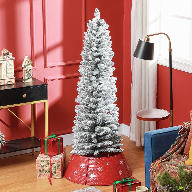 Slim 5ft Snow Flocked Artificial Christmas Tree with Realistic Snow Tips