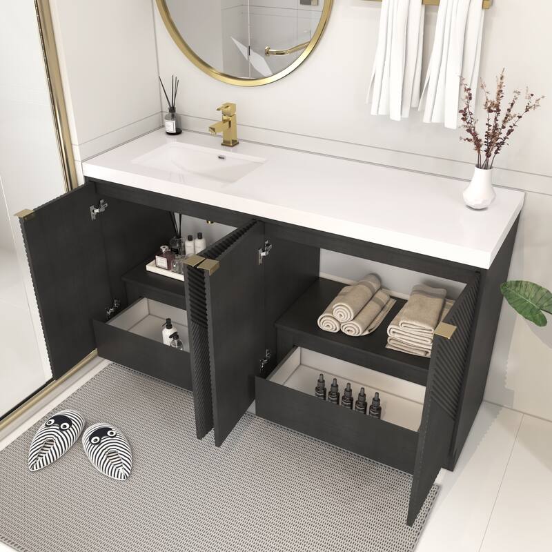 Milano 60" Freestanding Bathroom Vanity with Left White Sink
