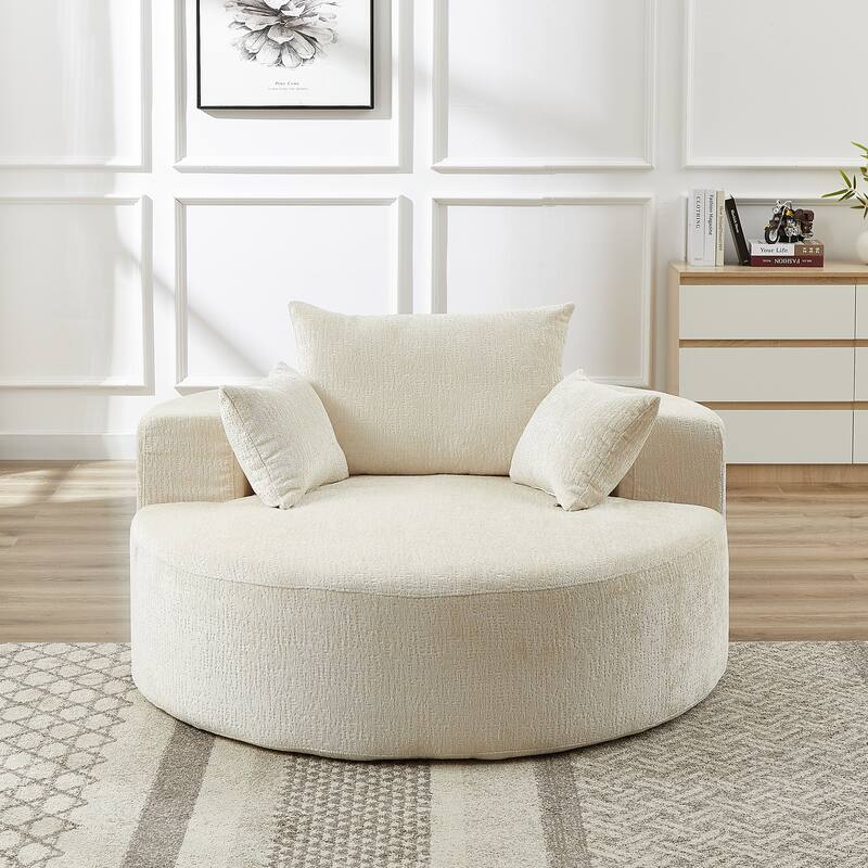 54'' Round Modular Single Sofa Chenille Sleeper Chair with Pillow