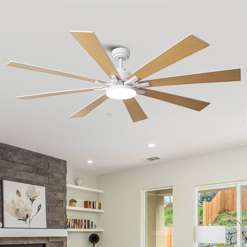 72" Industrial Large Reversible White Ceiling Fan with Light and Remote Control