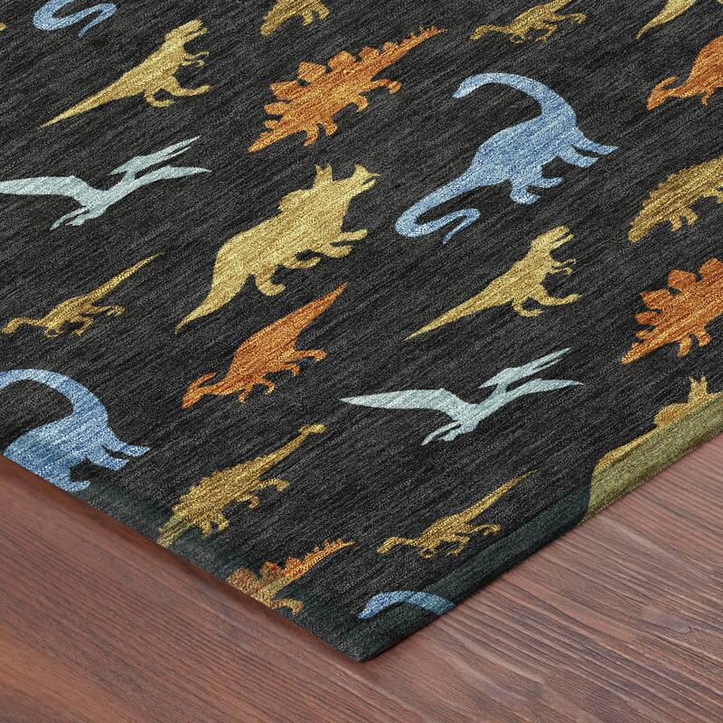 Machine Washable Indoor/ Outdoor Modern Dinosaur Chantille Rug