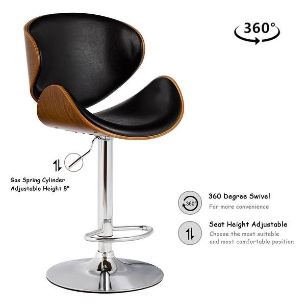 Shop Costway 1pc Adjustable Swivel Bentwood Bar Stool Pu Leather