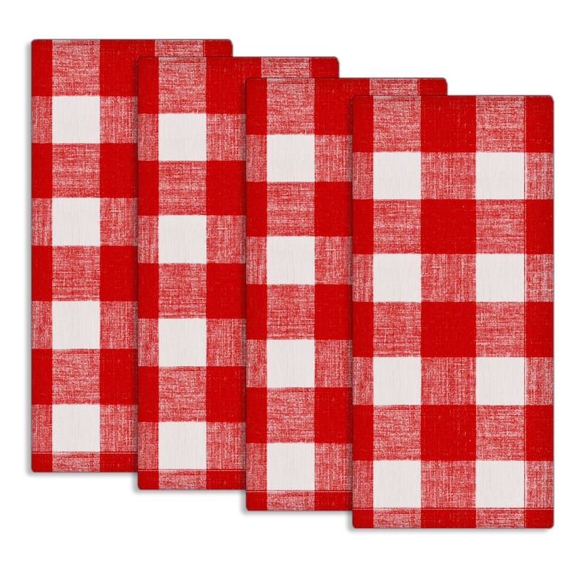 Fabstyles Country Check Cotton Kitchen Towel Set of 4 - 18x28 - Red