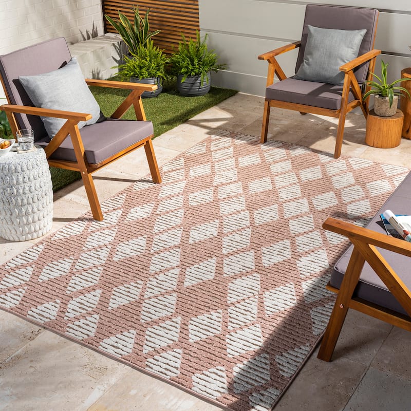 Livabliss Natson Global Diamond Outdoor Area Rug - 7'10" x 10' - Beige/Cream