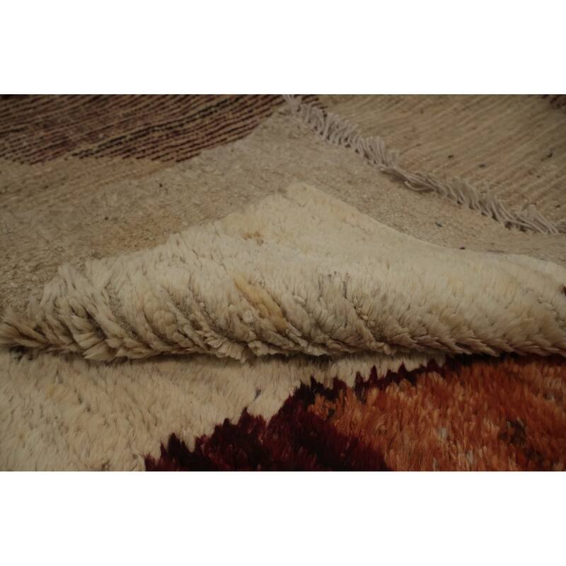 Hand Knotted Oriental 100% Wool Carpet Modern Geometric Beige & Ivories Moroccan Area Rug - 9' 7'' X 6' 10''