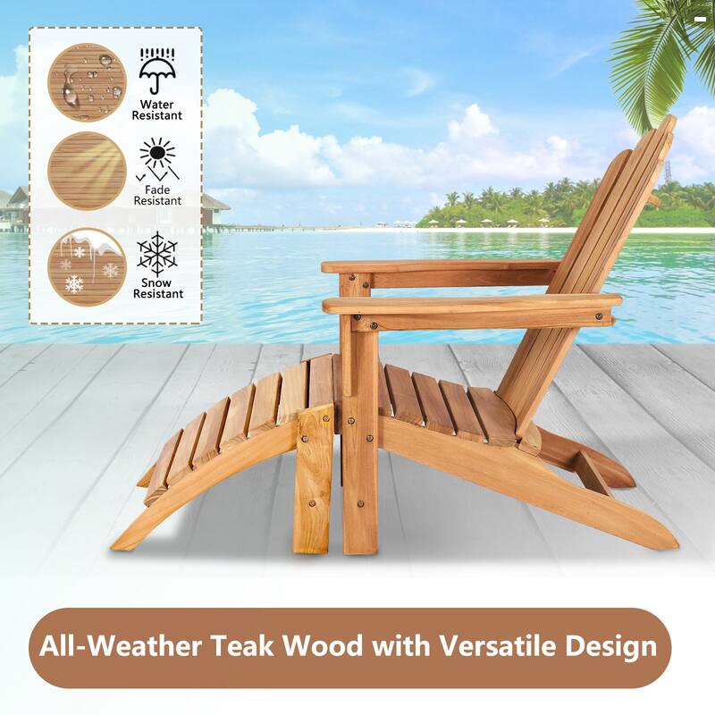 Folding Adirondack Chair All Weather Outdoor Chair with Footstool