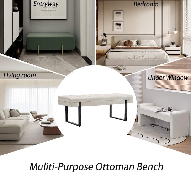 Upholstered Bedroom Bench Tufted Entryway Bench Modern End of Bed Bench Dining Bench with Gold/Black Metal Legs for Window