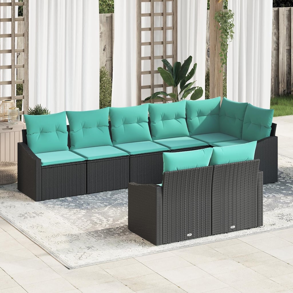 vidaXL 9 Garden Sofa Set with Cushions Black Poly Rattan - 113.6 x 48.6 x 27.2
