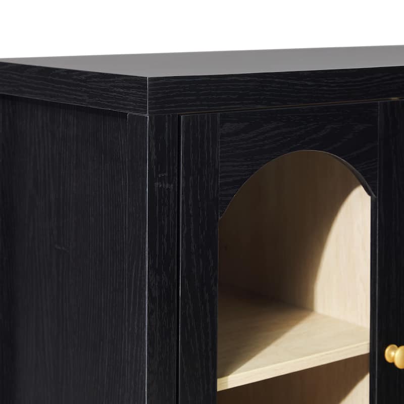 Walker Edison Modern Arched Glass Accent Cabinet with Brass Hardware