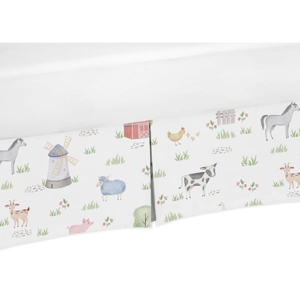 slide 1 of 1, Farm Animals Collection Boy or Girl Crib Bed Skirt - Watercolor Farmhouse Horse Cow Sheep Pig