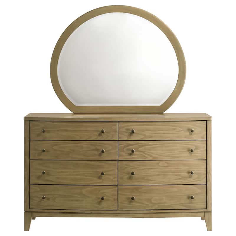 Heon Wide Dresser with Mirror, 8 Drawers, Natural Brown Wood Frame