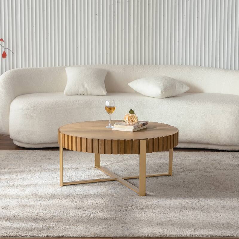Exquisite Handcrafted Wooden Coffee Table with Sturdy Pedestal for Living Room