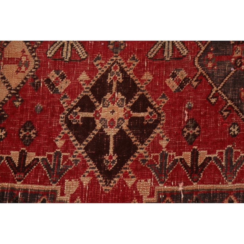Red Shiraz Persian Antique Area Rug Handmade Wool Carpet - 3'11"x 7'6"