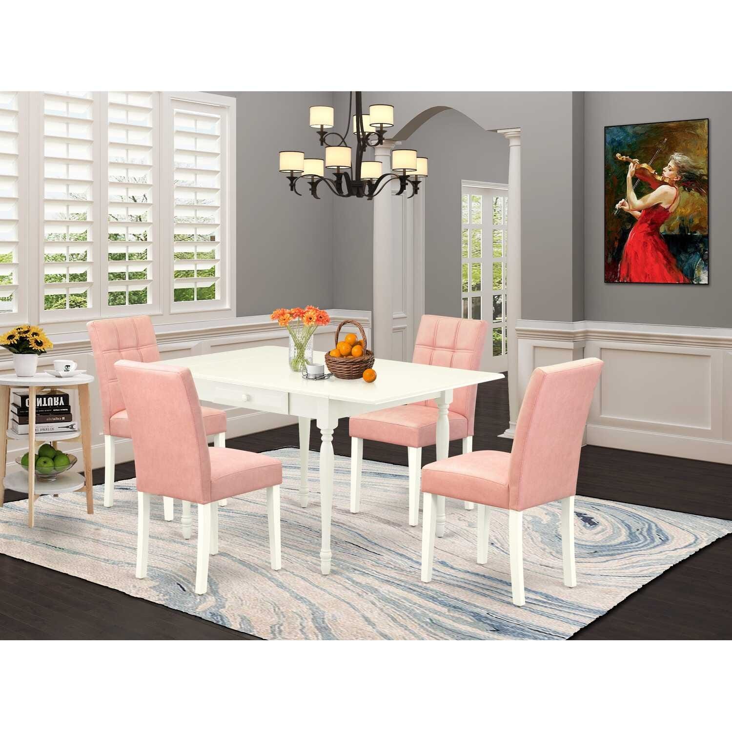 5-Piece Linen White Finish Solid Wood Top - Rectangular Dining Room Set (Seats-4)