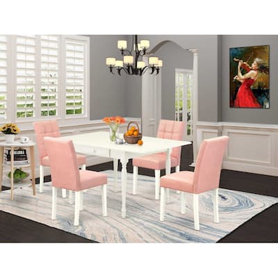 5-Piece Linen White Finish Solid Wood Top - Rectangular Dining Room Set (Seats-4)