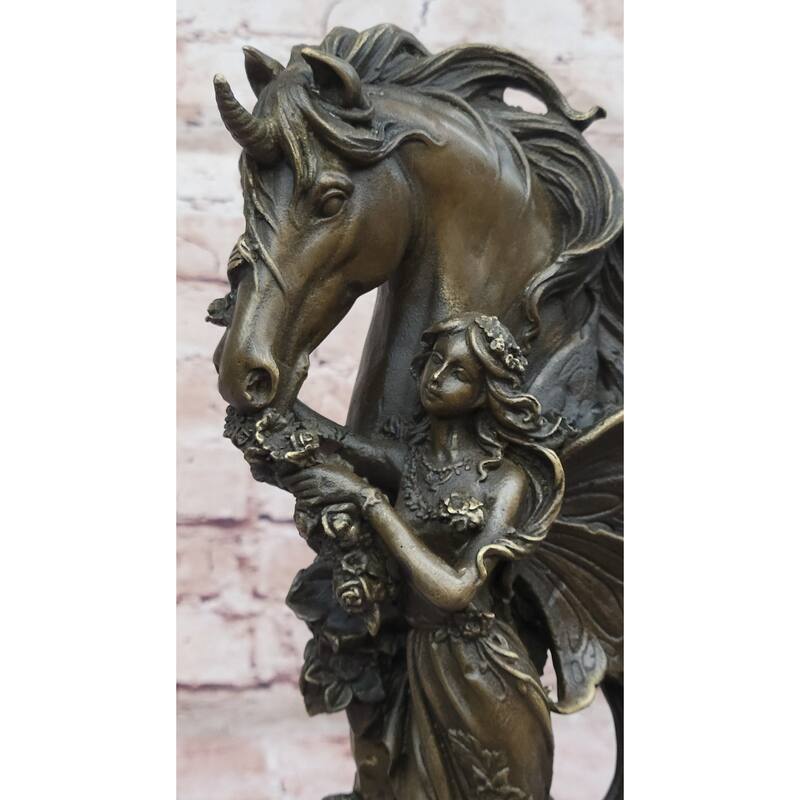 Fantasy Winged Fairy With Mythical Unicorn Horse Sculpture Signed Original Patoue