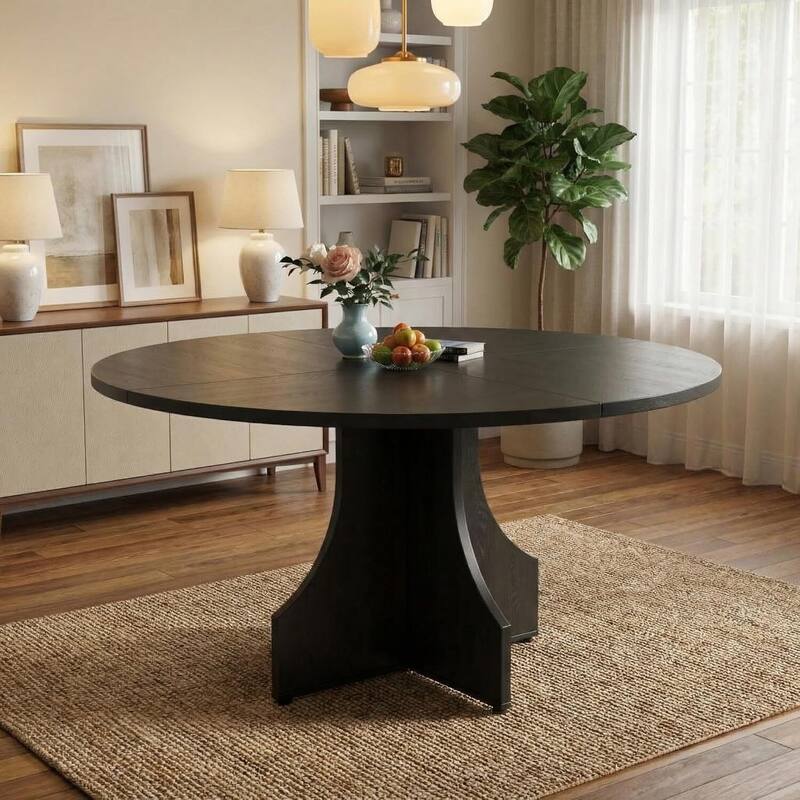 47 in Farmhouse Round Kitchen Dining Table for Apartment, Small Dining Room (Only Table) - Black