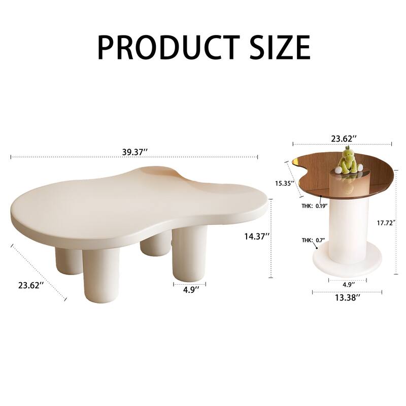 Cream White 2-Piece Nesting Coffee Tables - Glass Top, Easy Assembly for Living Room