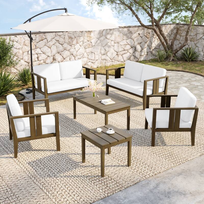 Teak Wood 6-Piece Outdoor Conversation Set with Table