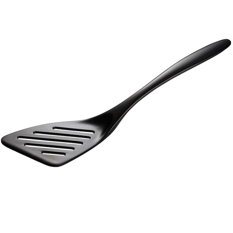 Hutzler 12.5 Inch Melamine Angled Slotted Turner Spatula - Black