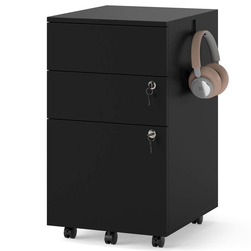 Gymax 3-Drawer File Cabinet Rolling File Organizer w/ Lock & 4 Keys - Black