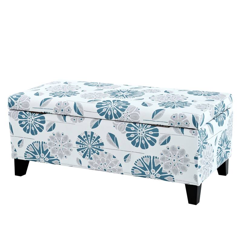 Roomfitters Upholstered Storage Ottoman Bench with Hinged Lid, Floral Fabric Accent Seat for Living Room or Bedroom