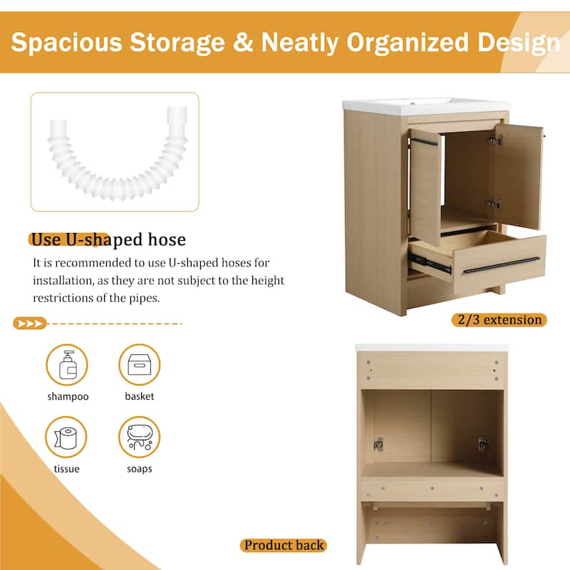 Malwee 24"/30"/36"/48"/60" Bathroom Vanity with Sink, FreeStanding Vanity with Soft Close Door and Drawer