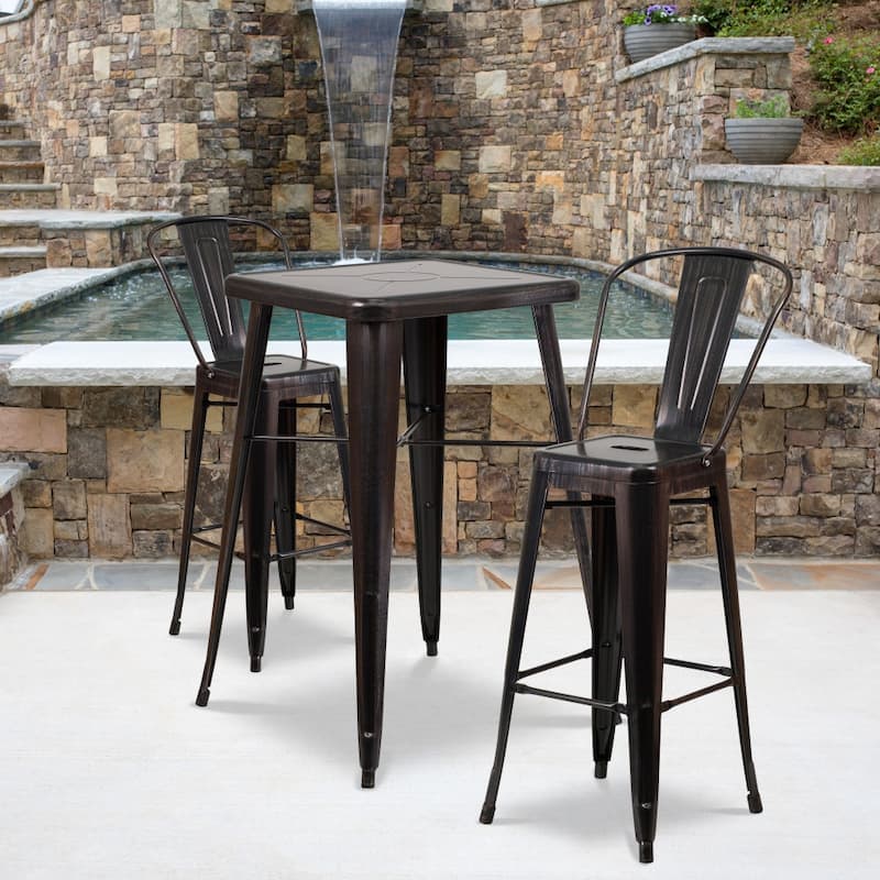 4 Pack 30" High Metal Indoor-Outdoor Barstool with Back - Kitchen Furniture - Black-Antique Gold