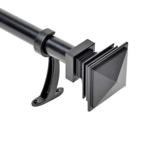1 Inch Adjustable Curtain Rod for Windows & Doors Curtains with Square Finials & Brackets Set -By Deco Window
