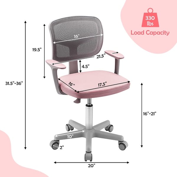 dimension image slide 3 of 4, Gymax Kids Desk Chair Adjustable Height Children Study Chair w/Auto