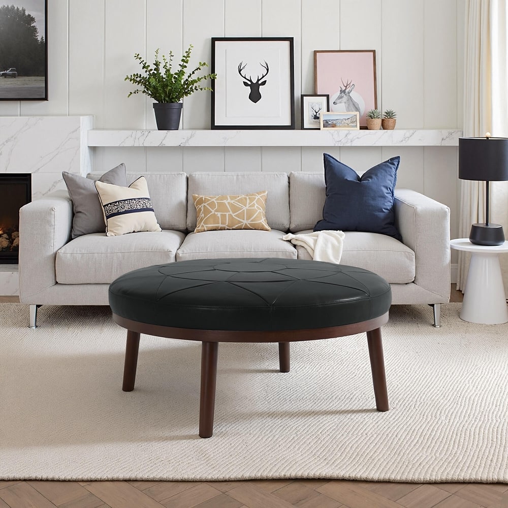 Oversized Full-Grain Genuine Italian Leather Ottoman