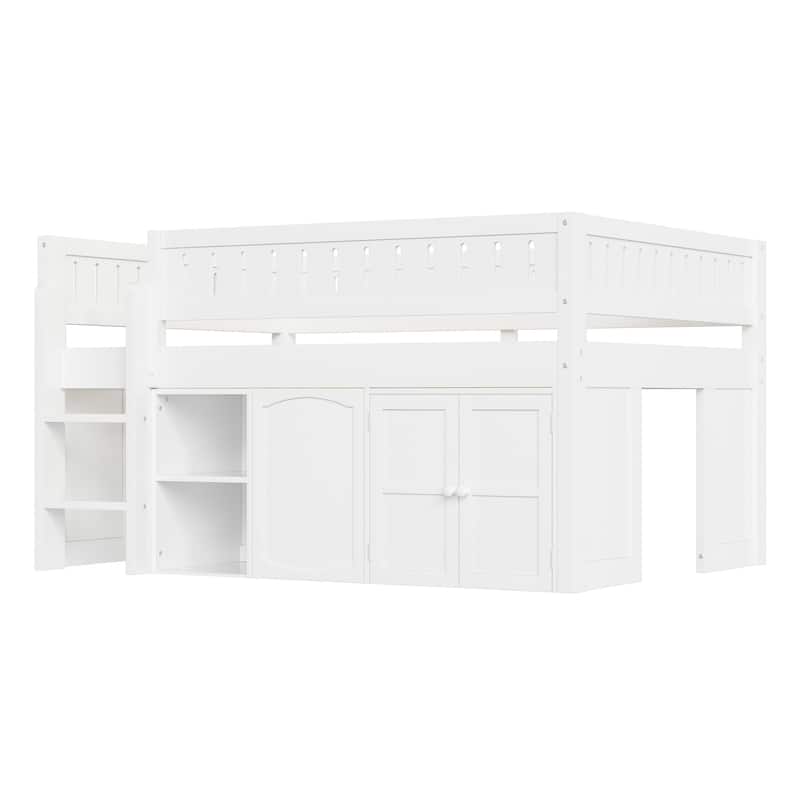 GDFStudio - Solid Wood Full Size Loft Bed with Storage & Chalkboard Panel