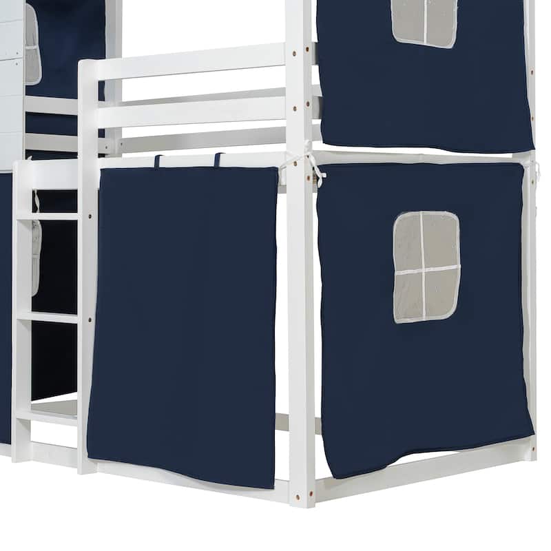 Playhouse Bed Floor Bunk Bed Kids Loft Bed with Tent