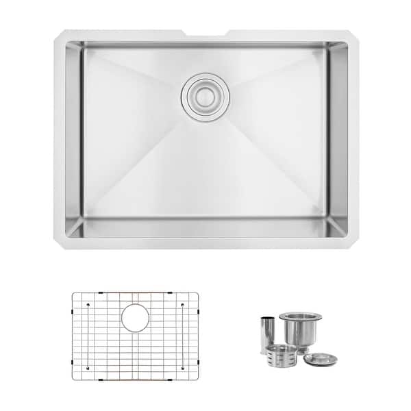 slide 2 of 14, STYLISH 25 inch Stainless Steel 16G Undermount Kitchen Sink - 25" x 18" x 10" Brushed Stainless Steel
